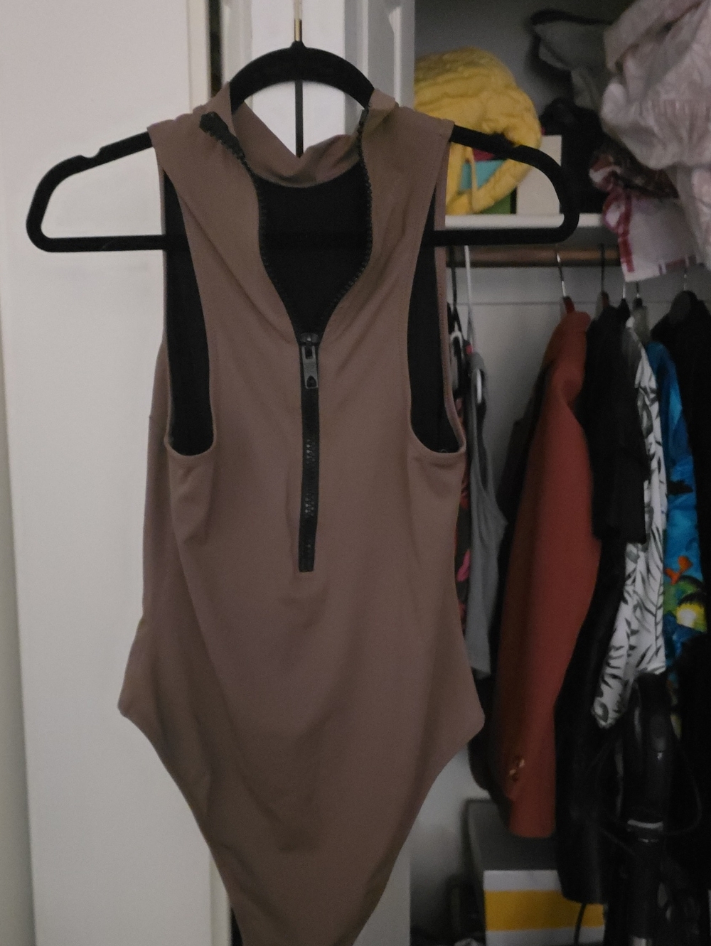 SOLID & STRIPED Taupe Sleeveless Zip-Front Bodysuit